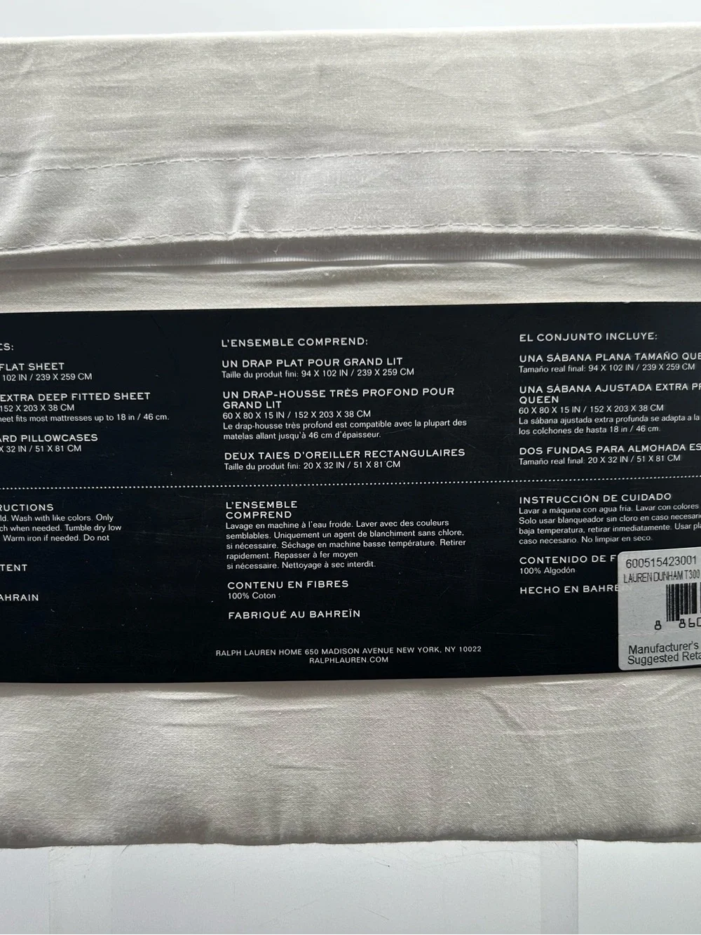 Lauren Ralph Lauren soft white 4 pcs QUEEN sheets set Dunham Sateen 100%COTTON